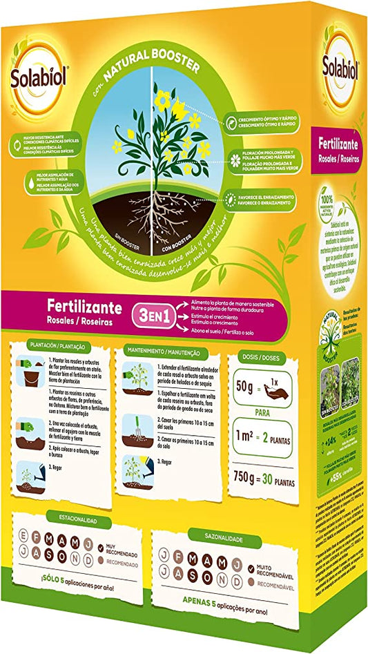 Solabiol fertilizante completo, para rosales y plantas de flor.