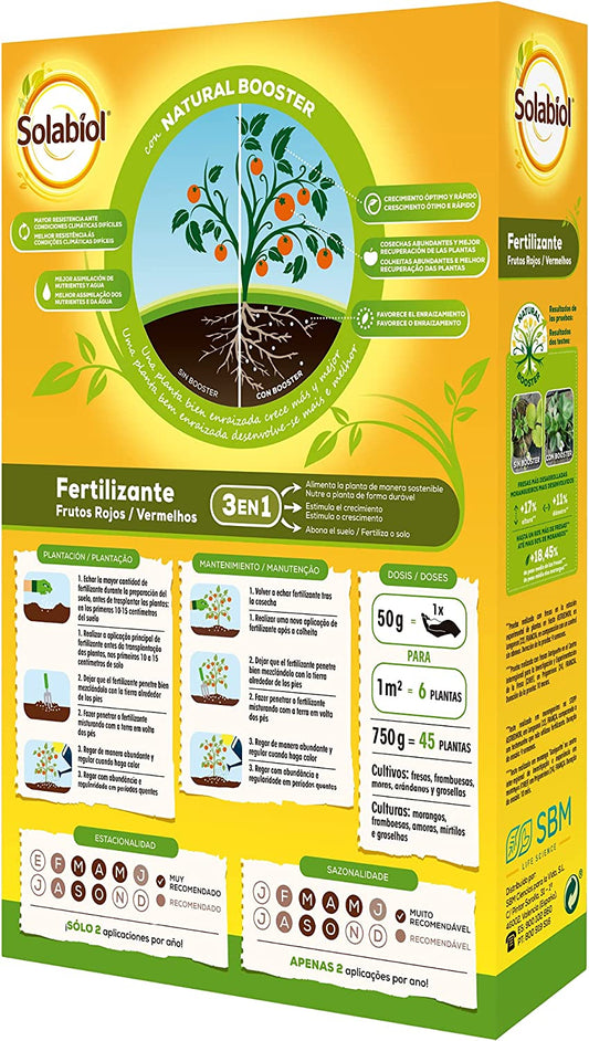 Solabiol fertilizante para frutos rojos, con estimulador radicular.