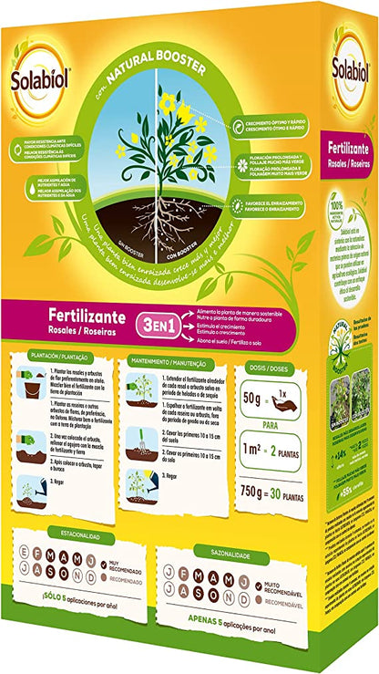 Solabiol fertilizante completo, para rosales y plantas de flor.
